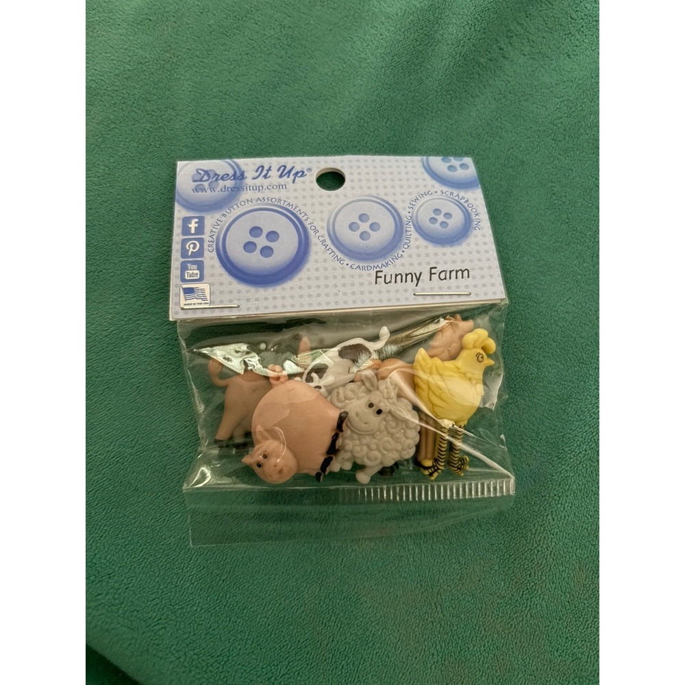 Animal Buttons " Dress It Up " Funny Farm 6 Different For Crafting Sewing New